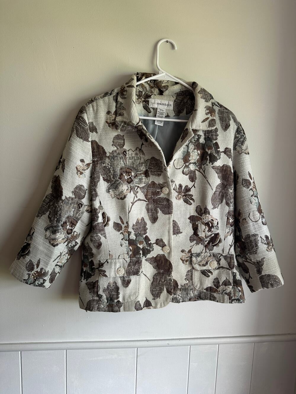 Sag Harbor Floral Cotton Blend Jacket – Size 18 Neutral Print Blazer
